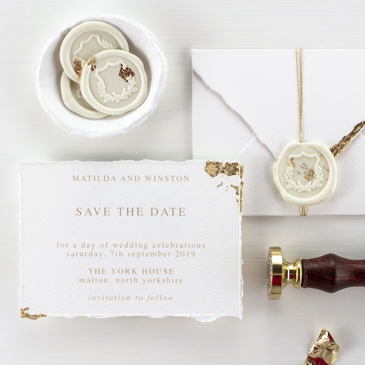 Wedding Stationer Package with Gold Leaf & Ivory Coloured Crest Wax Seals
